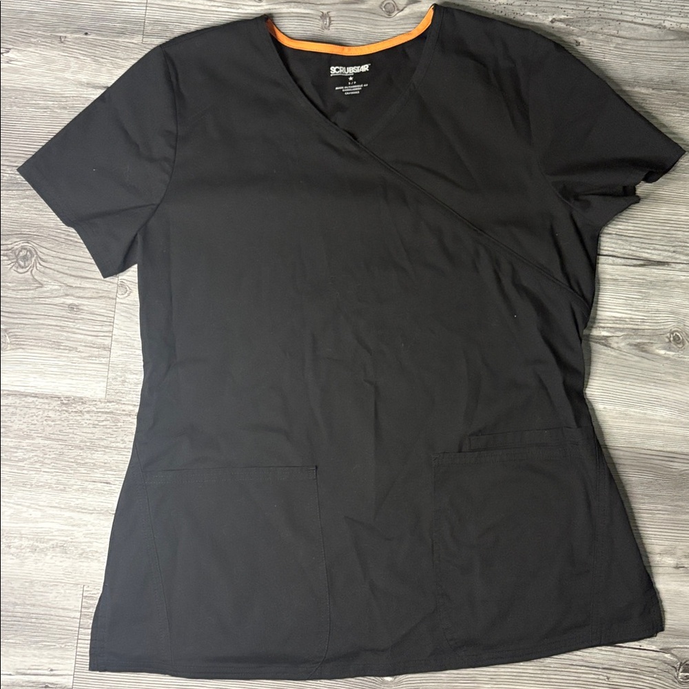 Scrubstar Black Women's Top with Orange Trim